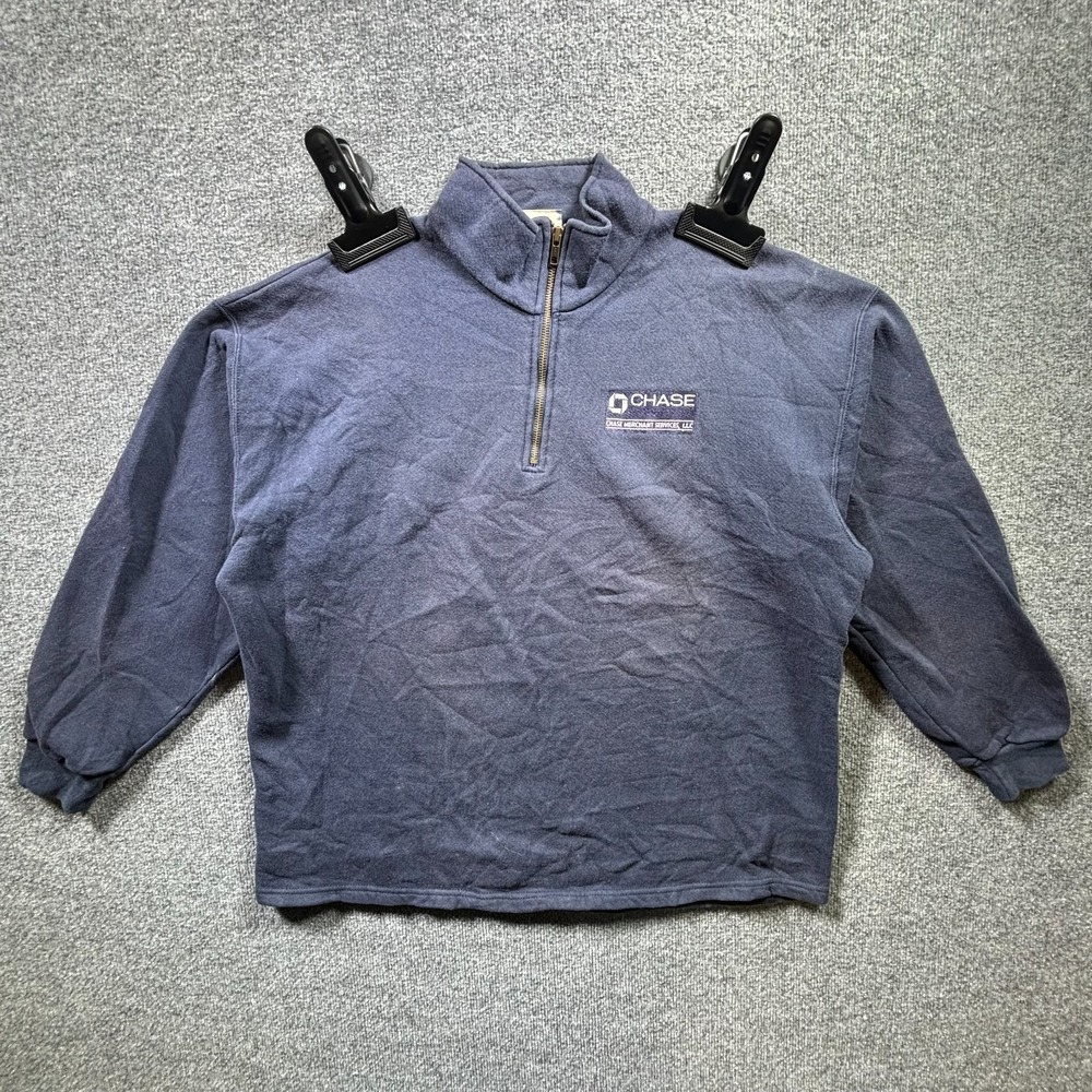 Vintage Lee Sweatshirt Mens XL Blue Chase Merchant Services 1/4 Zip Pullover